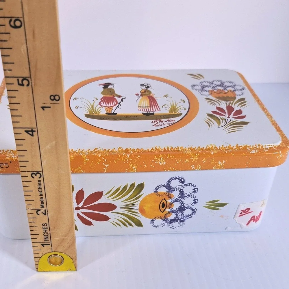 Vintage Massilly France HB Henriot Quimper Tin Folk Art Breton Couple Hinged Lid